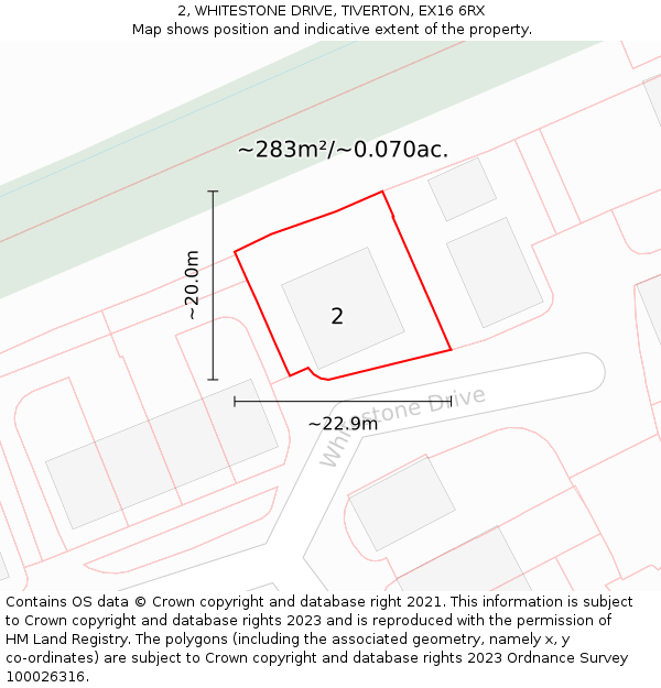 2, WHITESTONE DRIVE, TIVERTON, EX16 6RX: Plot and title map