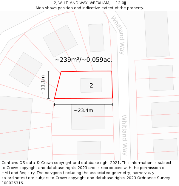 2, WHITLAND WAY, WREXHAM, LL13 0JJ: Plot and title map