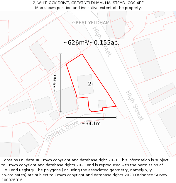 2, WHITLOCK DRIVE, GREAT YELDHAM, HALSTEAD, CO9 4EE: Plot and title map