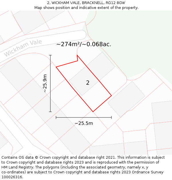 2, WICKHAM VALE, BRACKNELL, RG12 8GW: Plot and title map