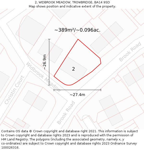 2, WIDBROOK MEADOW, TROWBRIDGE, BA14 9SD: Plot and title map