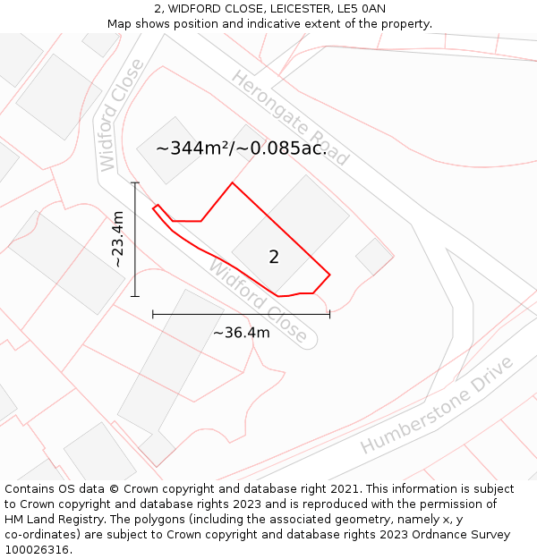 2, WIDFORD CLOSE, LEICESTER, LE5 0AN: Plot and title map
