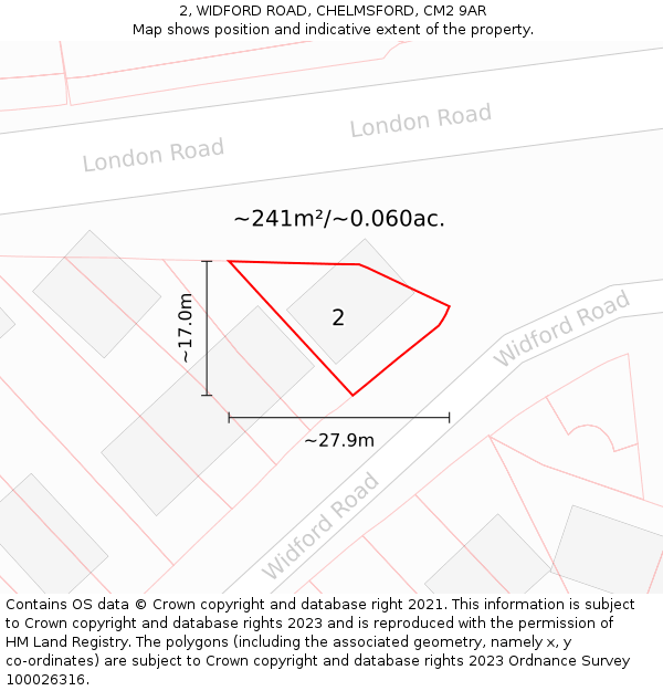 2, WIDFORD ROAD, CHELMSFORD, CM2 9AR: Plot and title map