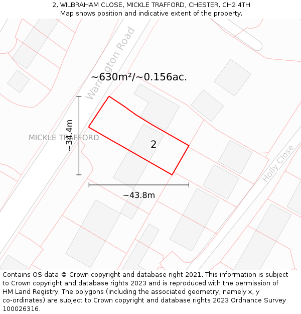 2, WILBRAHAM CLOSE, MICKLE TRAFFORD, CHESTER, CH2 4TH: Plot and title map