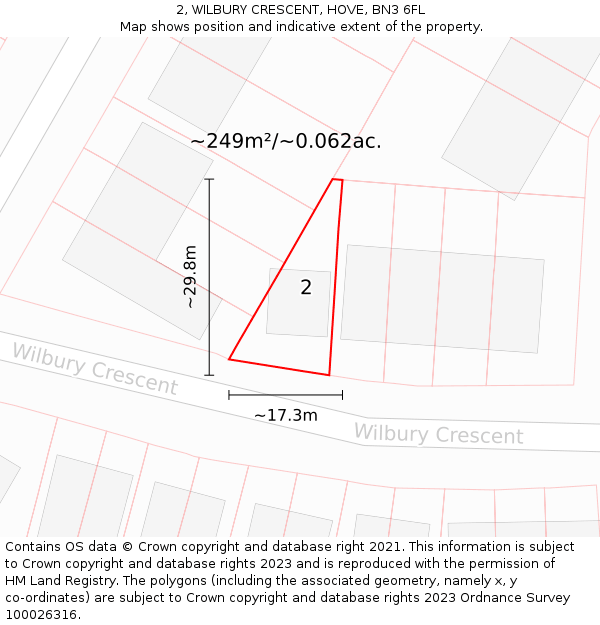 2, WILBURY CRESCENT, HOVE, BN3 6FL: Plot and title map
