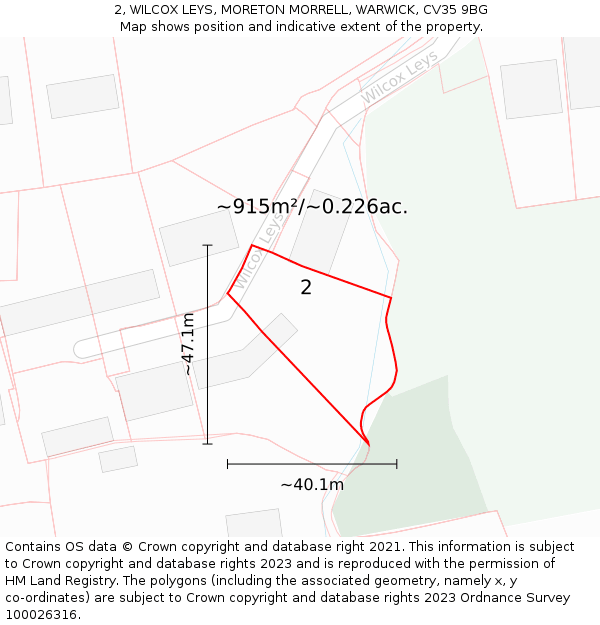 2, WILCOX LEYS, MORETON MORRELL, WARWICK, CV35 9BG: Plot and title map