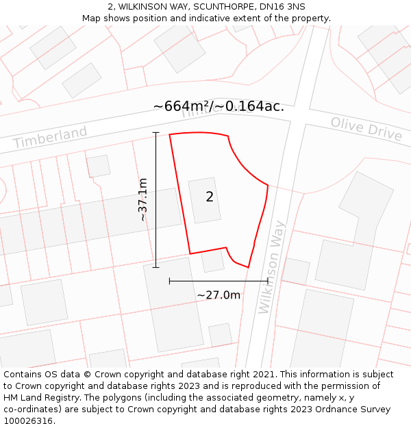 2, WILKINSON WAY, SCUNTHORPE, DN16 3NS: Plot and title map