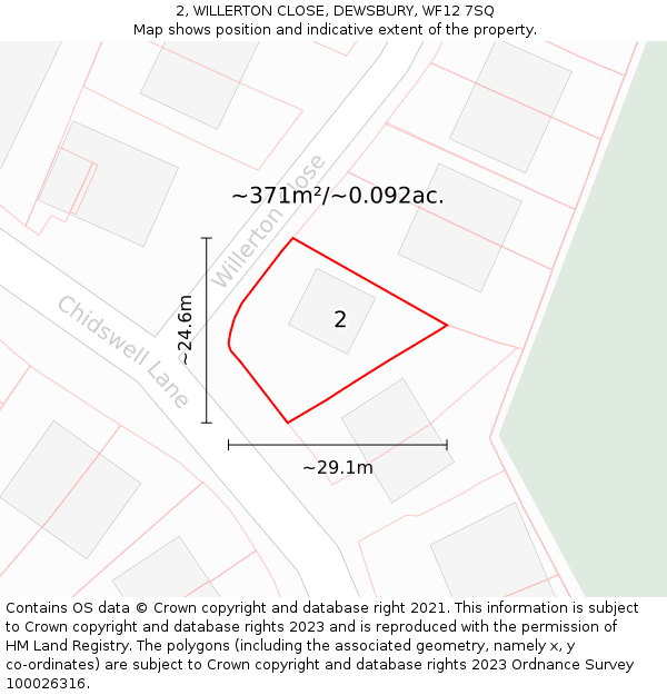 2, WILLERTON CLOSE, DEWSBURY, WF12 7SQ: Plot and title map