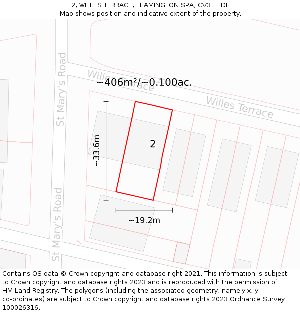 2, WILLES TERRACE, LEAMINGTON SPA, CV31 1DL: Plot and title map