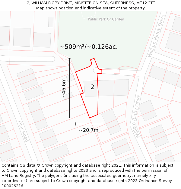 2, WILLIAM RIGBY DRIVE, MINSTER ON SEA, SHEERNESS, ME12 3TE: Plot and title map