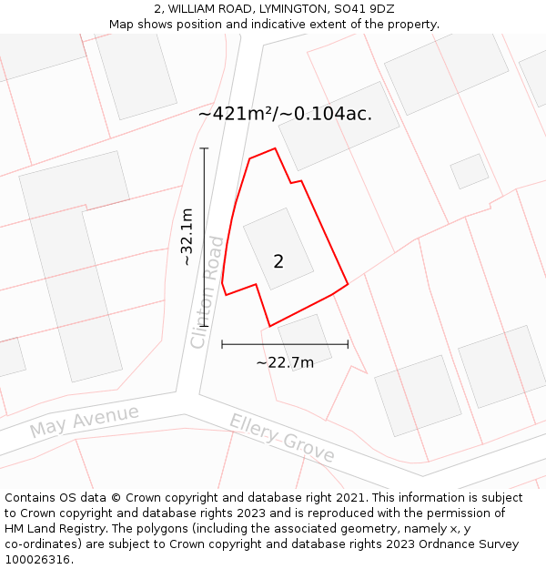 2, WILLIAM ROAD, LYMINGTON, SO41 9DZ: Plot and title map