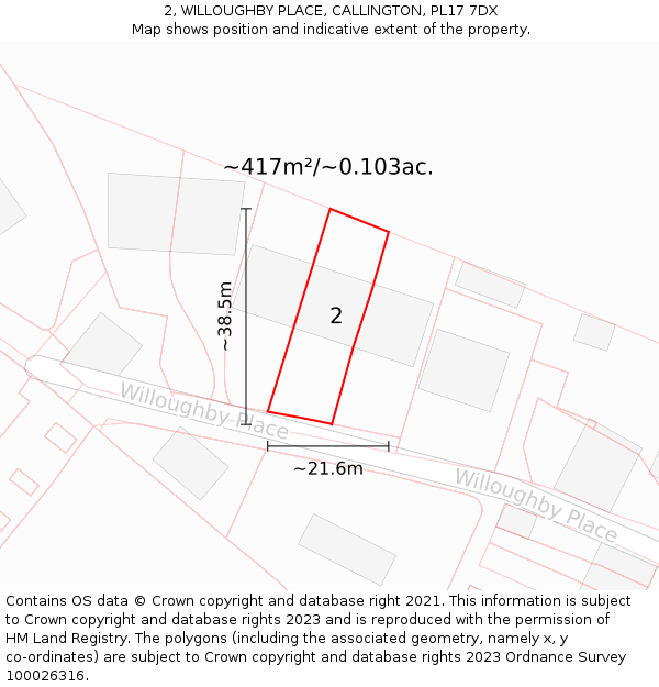 2, WILLOUGHBY PLACE, CALLINGTON, PL17 7DX: Plot and title map