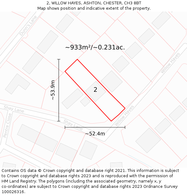 2, WILLOW HAYES, ASHTON, CHESTER, CH3 8BT: Plot and title map