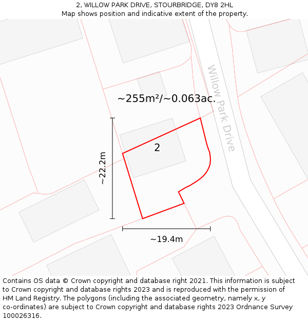2, WILLOW PARK DRIVE, STOURBRIDGE, DY8 2HL: Plot and title map