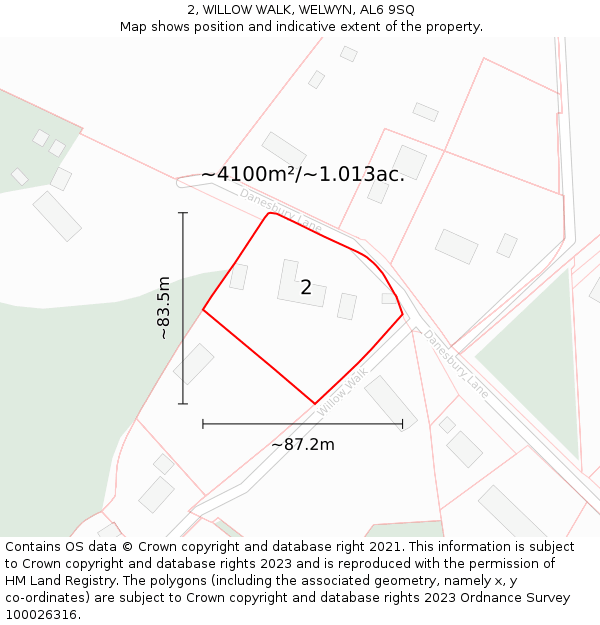 2, WILLOW WALK, WELWYN, AL6 9SQ: Plot and title map