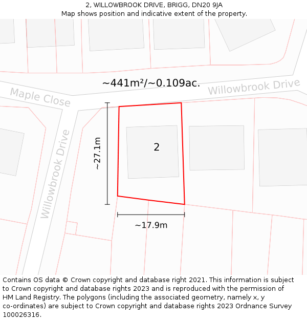 2, WILLOWBROOK DRIVE, BRIGG, DN20 9JA: Plot and title map