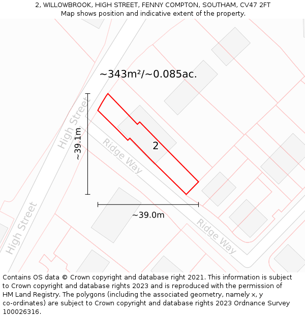 2, WILLOWBROOK, HIGH STREET, FENNY COMPTON, SOUTHAM, CV47 2FT: Plot and title map