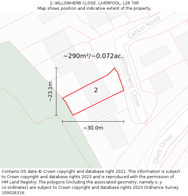 2, WILLOWHERB CLOSE, LIVERPOOL, L26 7XR: Plot and title map