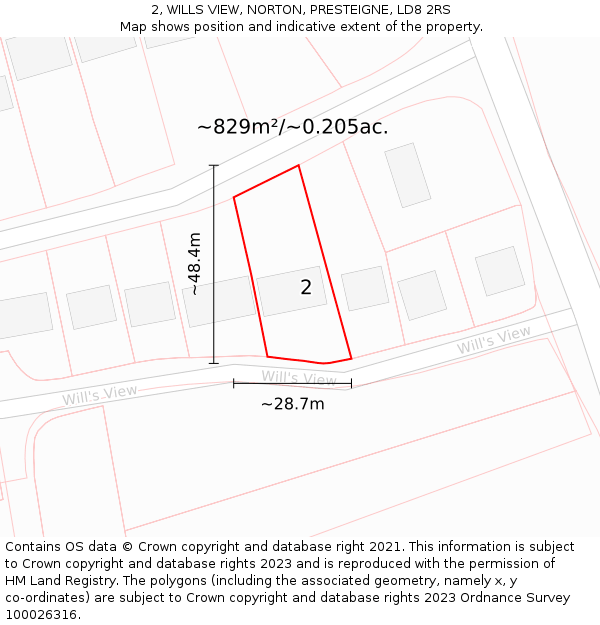 2, WILLS VIEW, NORTON, PRESTEIGNE, LD8 2RS: Plot and title map