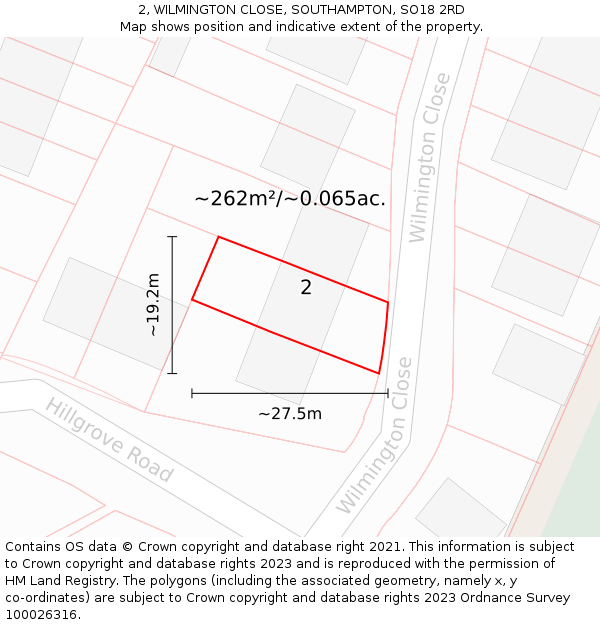 2, WILMINGTON CLOSE, SOUTHAMPTON, SO18 2RD: Plot and title map