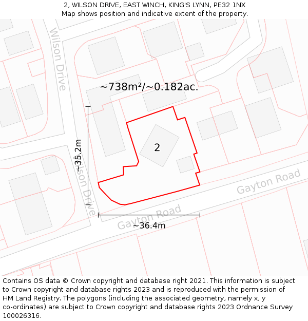 2, WILSON DRIVE, EAST WINCH, KING'S LYNN, PE32 1NX: Plot and title map