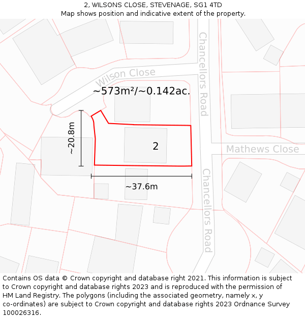 2, WILSONS CLOSE, STEVENAGE, SG1 4TD: Plot and title map