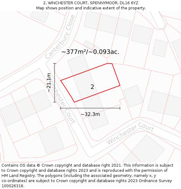 2, WINCHESTER COURT, SPENNYMOOR, DL16 6YZ: Plot and title map