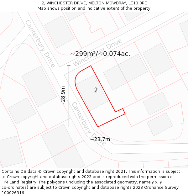 2, WINCHESTER DRIVE, MELTON MOWBRAY, LE13 0PE: Plot and title map