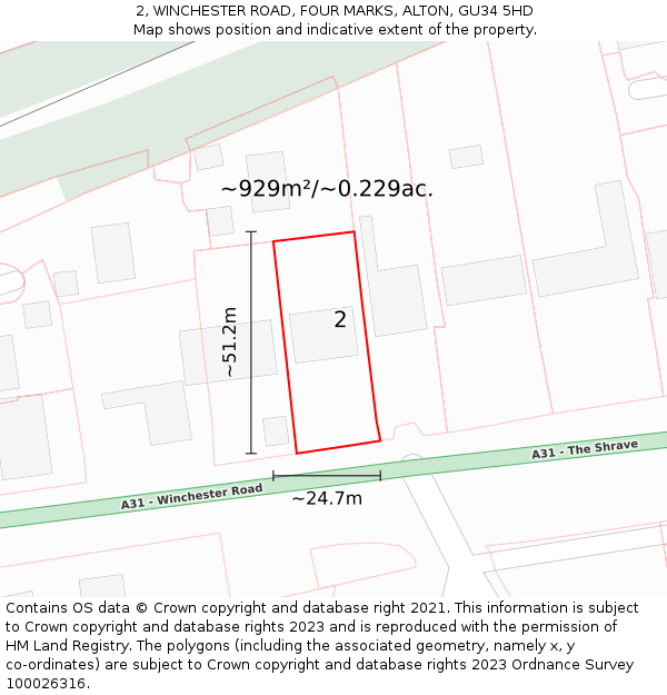 2, WINCHESTER ROAD, FOUR MARKS, ALTON, GU34 5HD: Plot and title map