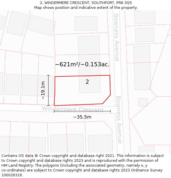 2, WINDERMERE CRESCENT, SOUTHPORT, PR8 3QS: Plot and title map