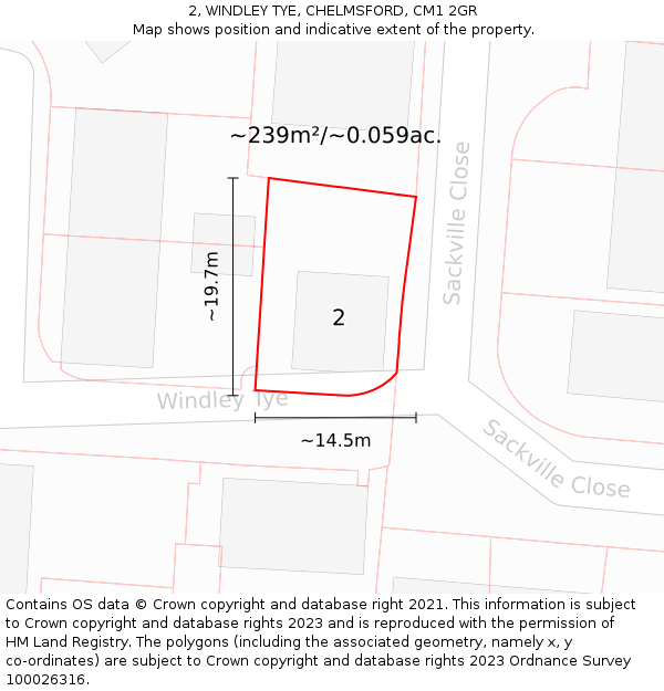 2, WINDLEY TYE, CHELMSFORD, CM1 2GR: Plot and title map