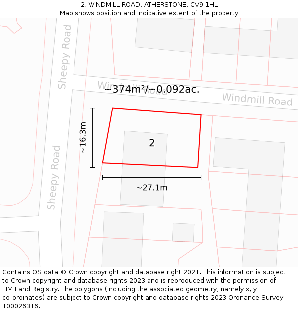 2, WINDMILL ROAD, ATHERSTONE, CV9 1HL: Plot and title map