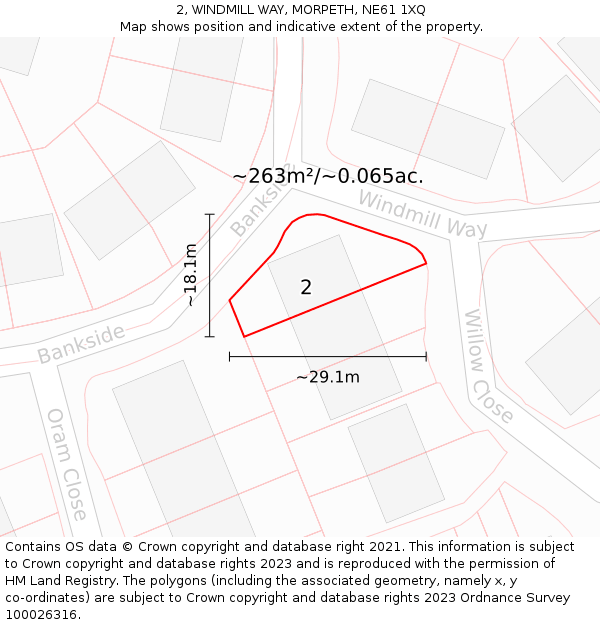 2, WINDMILL WAY, MORPETH, NE61 1XQ: Plot and title map