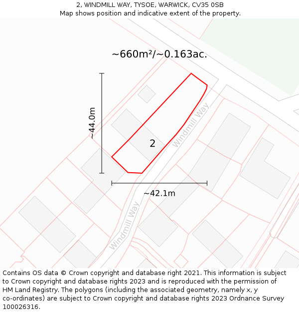 2, WINDMILL WAY, TYSOE, WARWICK, CV35 0SB: Plot and title map