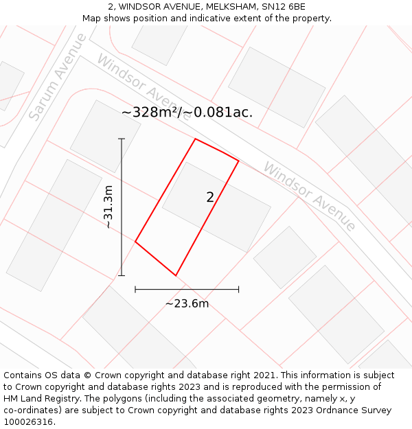 2, WINDSOR AVENUE, MELKSHAM, SN12 6BE: Plot and title map