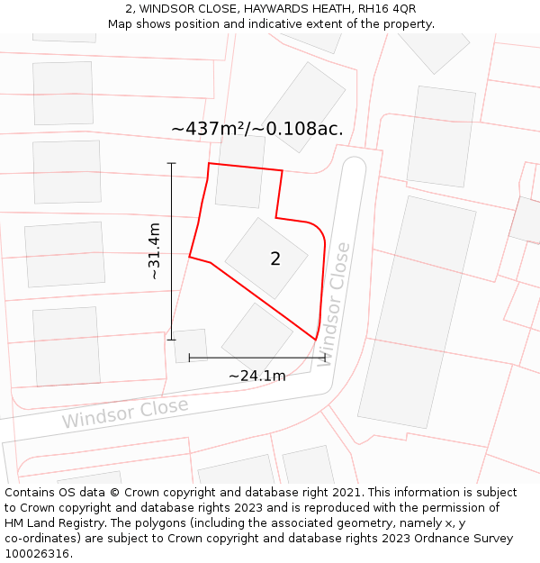 2, WINDSOR CLOSE, HAYWARDS HEATH, RH16 4QR: Plot and title map