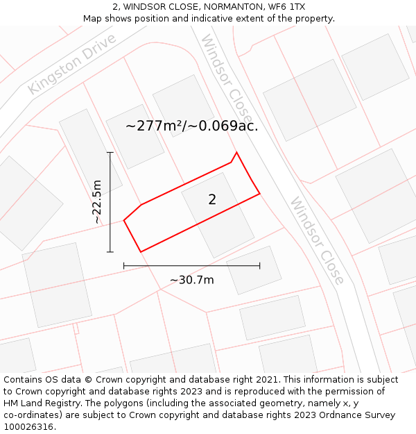 2, WINDSOR CLOSE, NORMANTON, WF6 1TX: Plot and title map