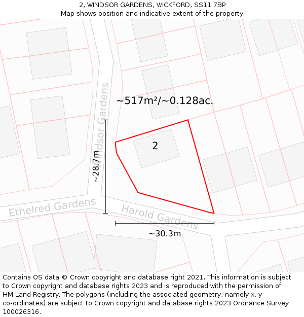 2, WINDSOR GARDENS, WICKFORD, SS11 7BP: Plot and title map