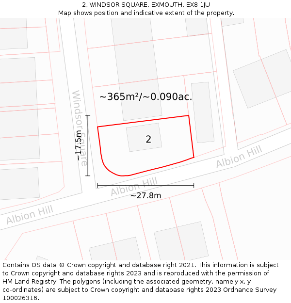 2, WINDSOR SQUARE, EXMOUTH, EX8 1JU: Plot and title map