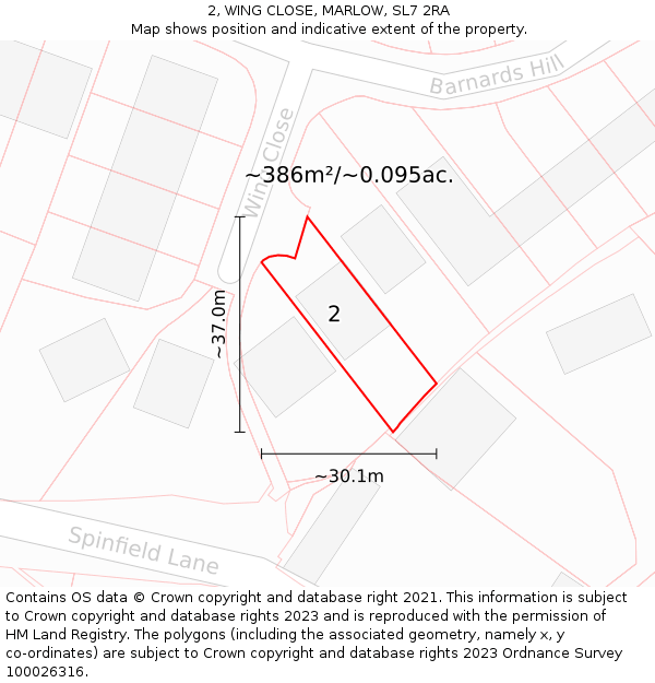 2, WING CLOSE, MARLOW, SL7 2RA: Plot and title map