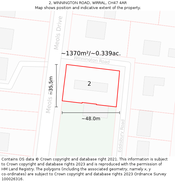 2, WINNINGTON ROAD, WIRRAL, CH47 4AR: Plot and title map