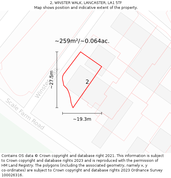 2, WINSTER WALK, LANCASTER, LA1 5TF: Plot and title map