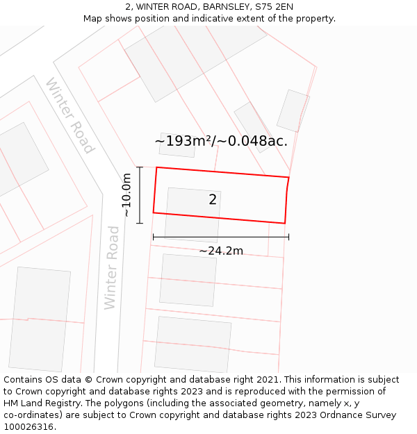 2, WINTER ROAD, BARNSLEY, S75 2EN: Plot and title map