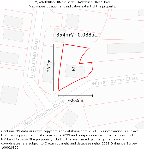 2, WINTERBOURNE CLOSE, HASTINGS, TN34 1XG: Plot and title map