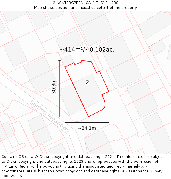 2, WINTERGREEN, CALNE, SN11 0RS: Plot and title map