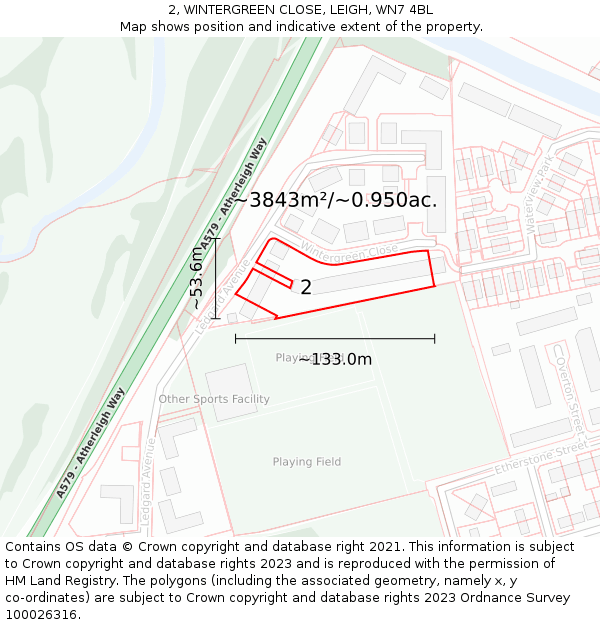 2, WINTERGREEN CLOSE, LEIGH, WN7 4BL: Plot and title map