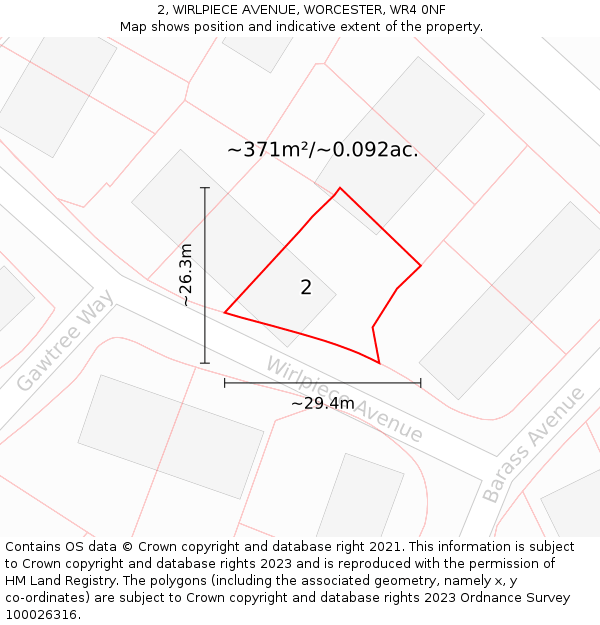 2, WIRLPIECE AVENUE, WORCESTER, WR4 0NF: Plot and title map
