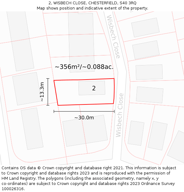 2, WISBECH CLOSE, CHESTERFIELD, S40 3RQ: Plot and title map