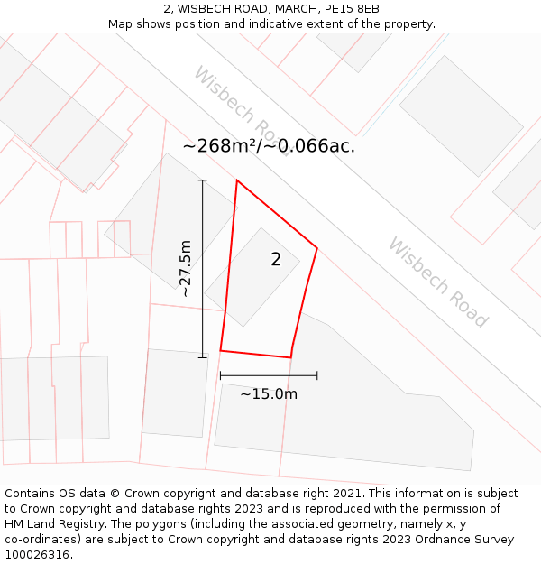 2, WISBECH ROAD, MARCH, PE15 8EB: Plot and title map