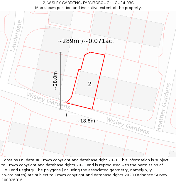 2, WISLEY GARDENS, FARNBOROUGH, GU14 0RS: Plot and title map